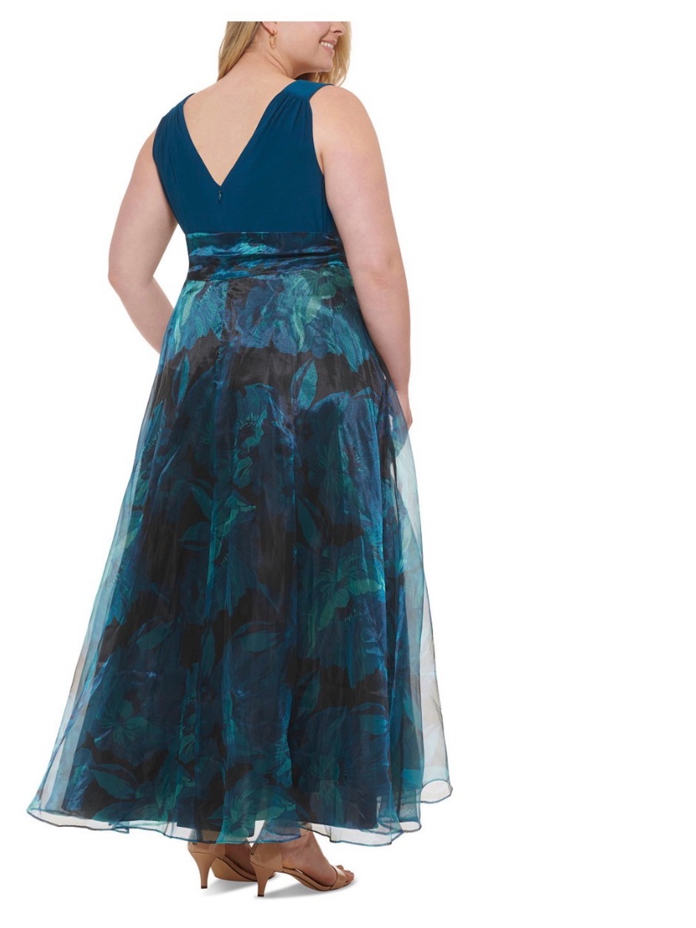 NWT! Eliza J V-Neck Sleeveless Turquoise Blue Organza Gown. Size 20W. - Picture 6 of 6